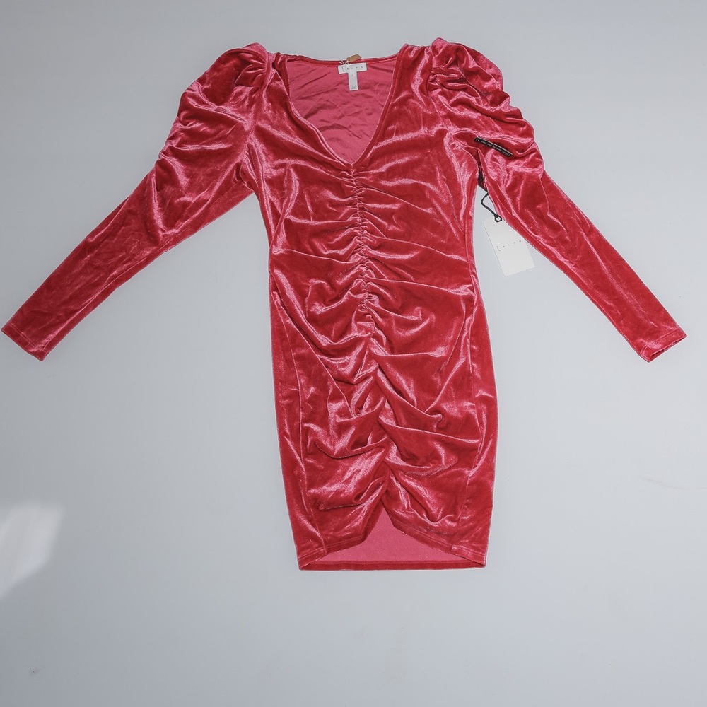 Leith Velvet Ruched Pink bodycon dress NWT size S